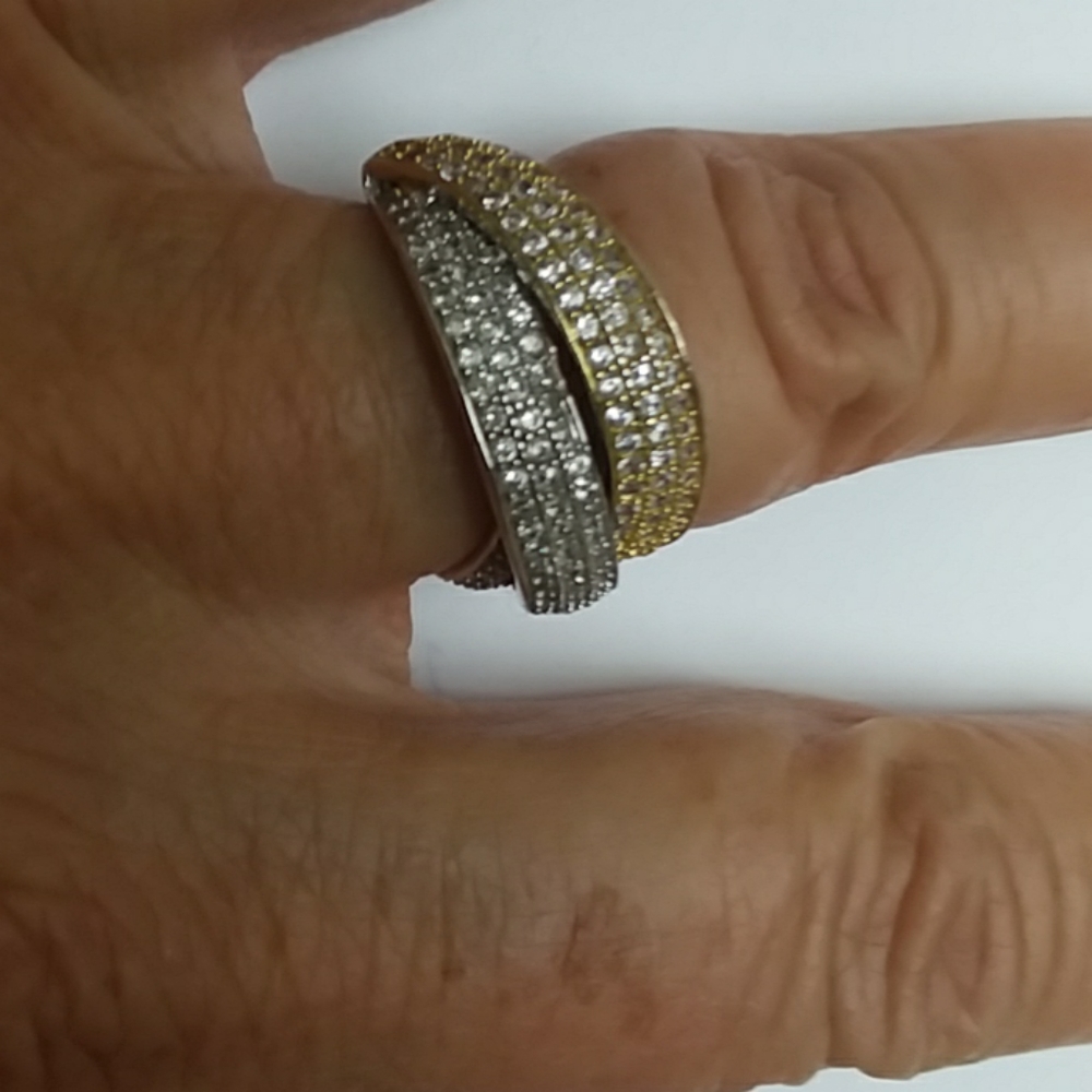 Gold and silver tone CZ ring size 7